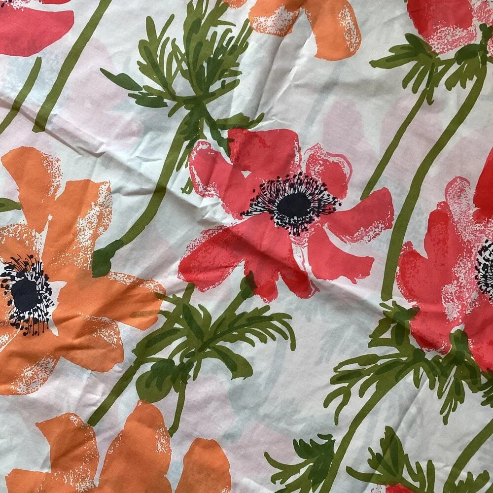 VTG Vera Collection Burlington Full Flat Sheet Floral Anemone Poppies Retro MCM